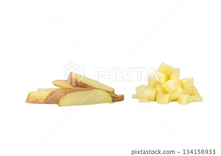 potato isolated on white background slice cut pile cube piece potato isolated on white background slice cut pile cube piece 134156933