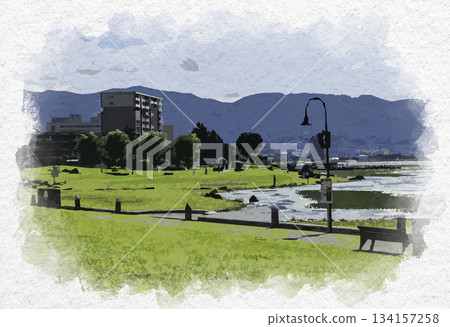 水彩風格,上諏訪,長野縣諏訪市諏訪湖公園 水彩風格,上諏訪,長野縣諏訪市諏訪湖公園 134157258