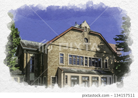 Watercolor style, Kami-Suwa, Katakura Hall, Hall Building, Suwa City, Nagano Prefecture Watercolor style, Kami-Suwa, Katakura Hall, Hall Building, Suwa City, Nagano Prefecture 134157511