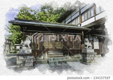 Watercolor painting of Kami-Suwa, Yatsugurugi Shrine, Kagura Hall, Suwa City, Nagano Prefecture Watercolor painting of Kami-Suwa, Yatsugurugi Shrine, Kagura Hall, Suwa City, Nagano Prefecture 134157597