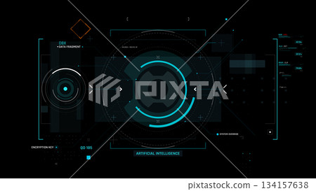 Futuristic AI Technology HUD Interface Vector Illustration video Overlay template 010 134157638