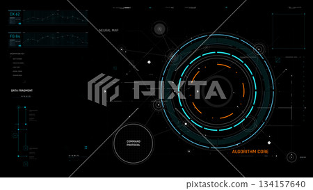 Futuristic AI Technology HUD Interface Vector Illustration video Overlay template 020 134157640