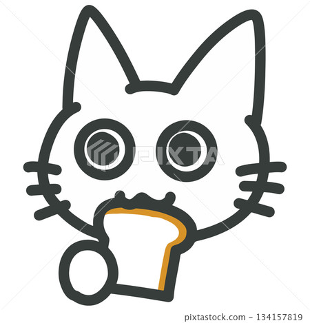 可愛的貓咪叼著麵包的圖示 | 進食姿勢 可愛的貓咪叼著麵包的圖示 | 進食姿勢 134157819