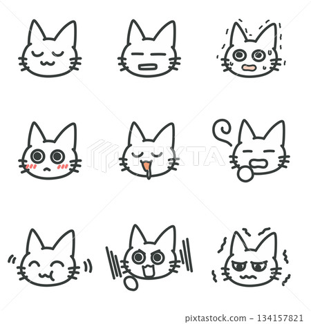 一套包含 9 個貓臉表情的向量素材 134157821