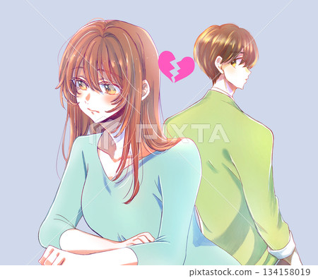 一對背靠背站著的冷漠的男女 134158019