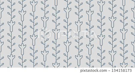 Linear simple geometric forest flower foliage. Abstract floral seamless vector pattern. Minimalist decorative background design for textile, paper. 134158173