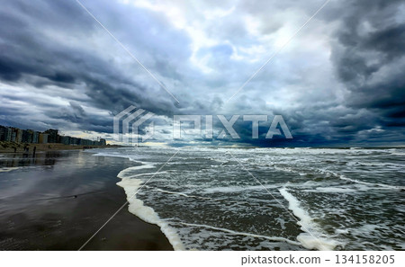 Nieuwpoort, West-Vlaanderen, Belgium, Ocotber 25th, 2025, Powerful storm unleashes tumultuous waves 134158205