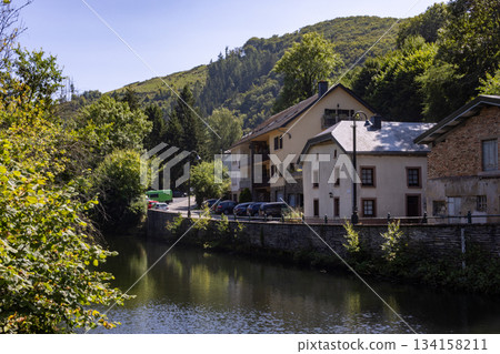 Esch-sur-Sure, Wiltz, Grand-Duche de Luxembourg, September 07, 2025, Bright riverside dwellings 134158211