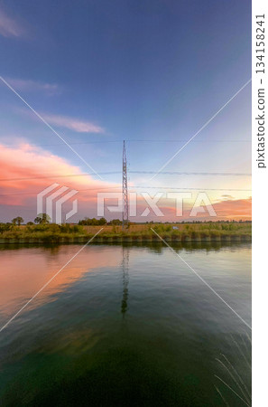 Rijkevorsel, Antwerpse Kempen, Belgium, Serene evening scene, Tranquil scene of industrial and Rijkevorsel, Antwerpse Kempen, Belgium, Serene evening scene, Tranquil scene of industrial and 134158241