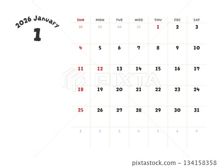 2026年1月日曆 134158358