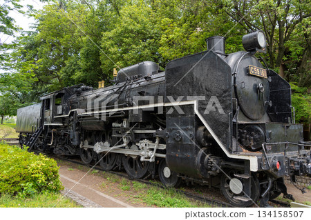 Old steam locomotive C59 161 in a Hiroshima city park 134158507
