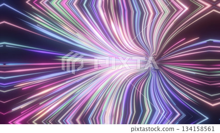 Abstract bright glowing neon multicolored rainbow energy magical multicolored lines and stripes distorted. Abstract background 134158561
