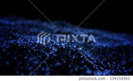 Abstract blue glowing energy waves from particles and magical dots with blur effect on dark background. Abstract background Abstract blue glowing energy waves from particles and magical dots with blur effect on dark background. Abstract background 134158563