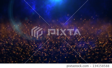 Abstract fast moving yellow particles and energy magical dots with glow and blur effect, abstract background 134158588