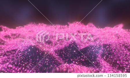 Purple waves from energy particles magical glowing high tech futuristic light dots abstract background Purple waves from energy particles magical glowing high tech futuristic light dots abstract background 134158595