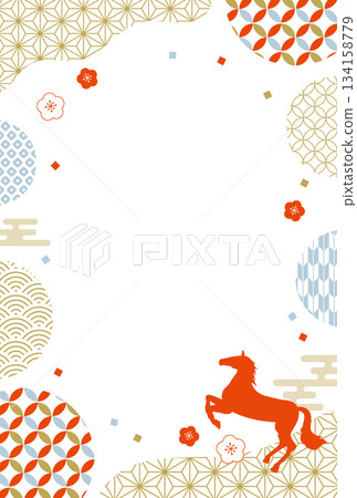 2026年馬年日式圖案新年賀卡 馬剪影豎版 134158779