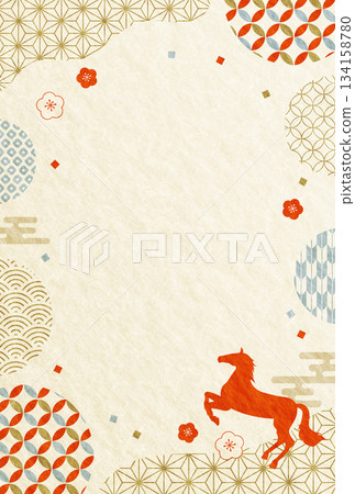 2026年年新年賀卡,日式圖案,日式紙張背景,直式版 2026年年新年賀卡,日式圖案,日式紙張背景,直式版 134158780