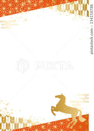 2026 Year of the Horse New Year's Card Japanese Pattern Frame Vertical 2026 Year of the Horse New Year's Card Japanese Pattern Frame Vertical 134158786