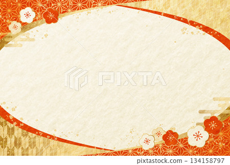 Luxurious Japanese pattern plum curved frame Japanese paper background New Year New Year's card 2026 Luxurious Japanese pattern plum curved frame Japanese paper background New Year New Year's card 2026 134158797
