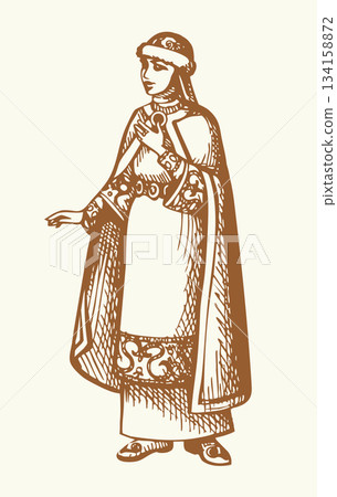 Vector drawing. Pretty ancient girl of Kievan Rus 134158872