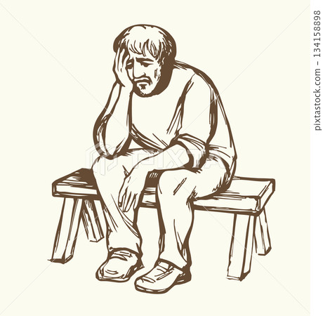 Vector drawing. Old sad man Vector drawing. Old sad man 134158898