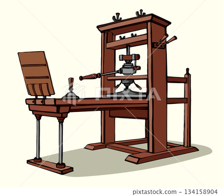 Vector drawing. Vintage printing press 134158904
