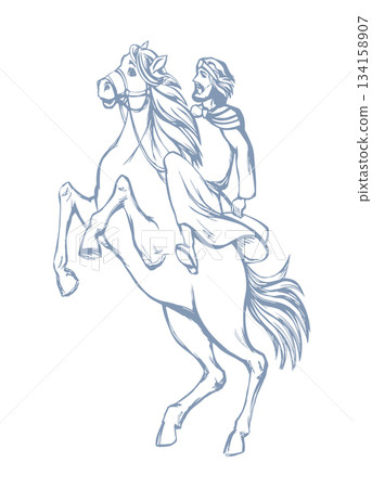 Vector drawing. Man on the horse 134158907