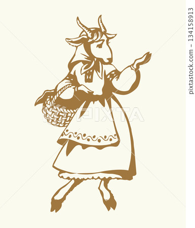 A goat walking by the road. Vector illustration A goat walking by the road. Vector illustration 134158913