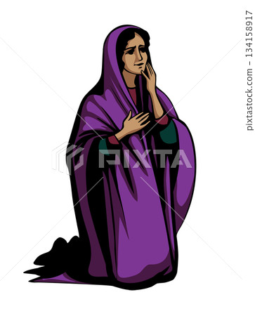 Vector illustration. Young praying girl Vector illustration. Young praying girl 134158917