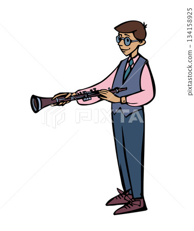 Vector illustration of a boy playing the clarinet. 134158925