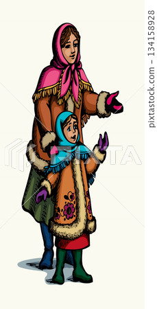 Vector drawing. Pretty young girls 134158928