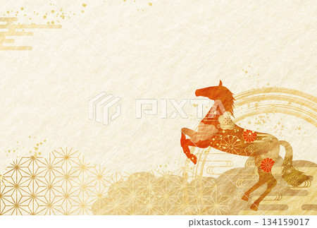 2026 Year of the Horse New Year's card, Japanese pattern, Japanese paper background 2026 Year of the Horse New Year's card, Japanese pattern, Japanese paper background 134159017