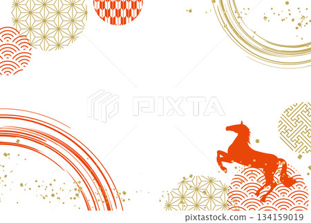 2026年馬年新年賀卡，日式圖案邊框 134159019