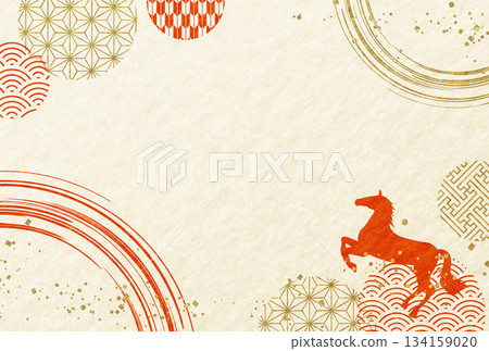 2026年馬年新年賀卡，日式圖案，日式紙張背景 134159020