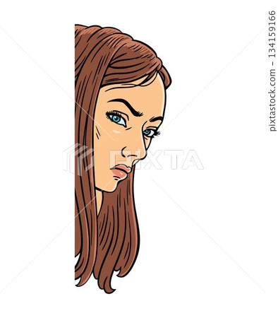 Anxious woman glancing sideways, fear and bullying concept, comic style Anxious woman glancing sideways, fear and bullying concept, comic style 134159166