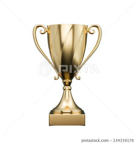 Trophy cup displayed on a green background showcasing achievement at a competition or sporting event 134159178
