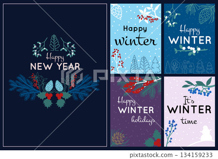 Christmas background. Winter pattern for social media banner. New Year card design, greeting frames. Wallpaper from holiday tree, cones and berries. Snow landscape. Vector Xmas poster for stories Christmas background. Winter pattern for social media banner. New Year card design, greeting frames. Wallpaper from holiday tree, cones and berries. Snow landscape. Vector Xmas poster for stories 134159233