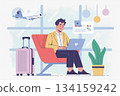 Businessman/businesswoman preparing for a business trip in an airport lounge 134159242