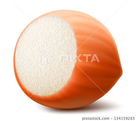 Hazelnuts in the shell. Isolated on white background. Hazelnut kernels are ripe and tasty, a healthy treat, a source of protein. For snacks and chocolate spread. Realistic 3d vector illustration. 134159283