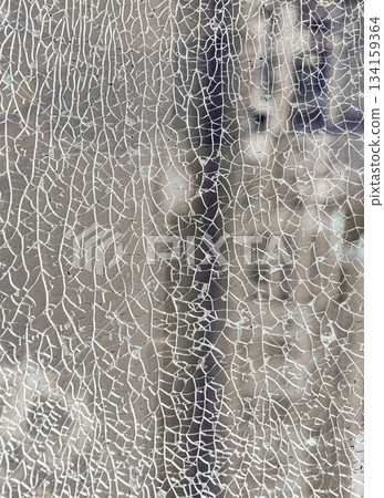 Detail of cracked broken glass cracks by impact. 134159364