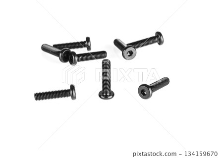 hex socket head screw in black color on isolated white background 134159670