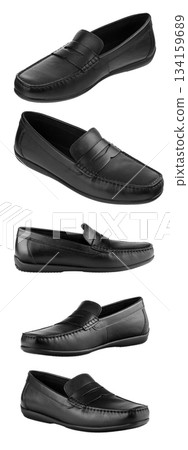 Set men's pair of black moccasins on isolated white background 134159689