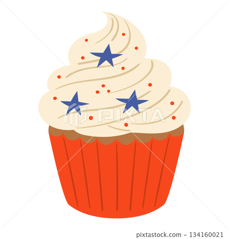 Patriotic cupcake with red wrapper and star sprinkles isolated vector 134160021