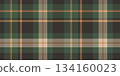 A striking tartan plaid pattern in deep green and black tones highlighted with orange and beige accents, featuring a crisscrossed geometric design for a bold and modern look suitable for textiles or 134160023