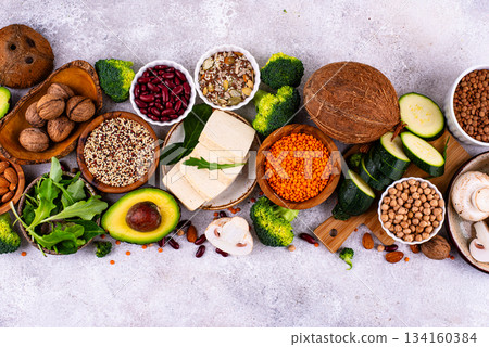 Vegan keto products. Ketogenic plant-based food 134160384