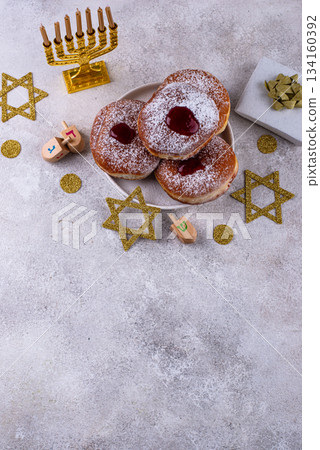 Traditional Jewish holiday Hanukkah background 134160392