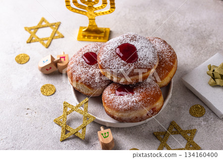 Traditional Jewish holiday Hanukkah background 134160400