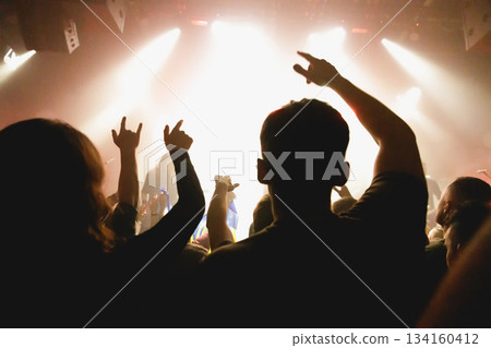 Crowd raising hands at music event 134160412