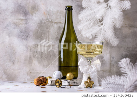 Champagne glass, traditional New year drink 134160422