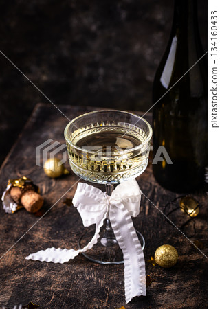 Champagne glass, traditional New year drink 134160433